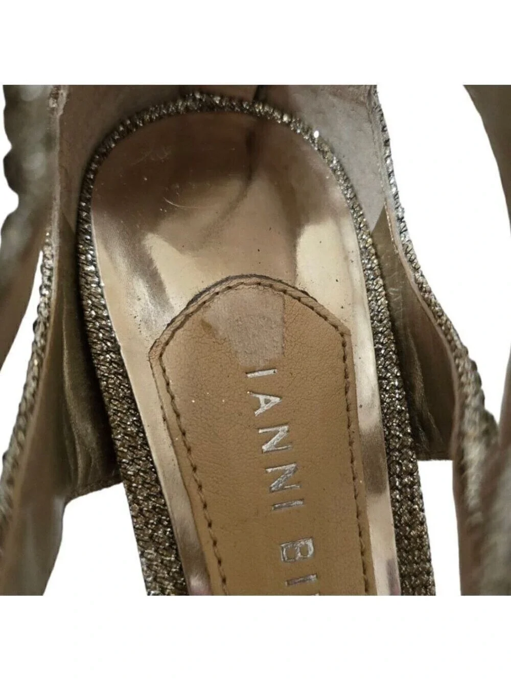 Gianni Bini Gold Flame042 Rhinestone Open Toe Stiletto Heels Sz 8